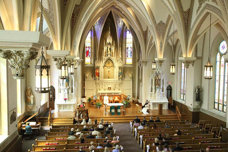 beautiful wedding ceremony inside St. Rose Catholic Church in Perrysburg, OH