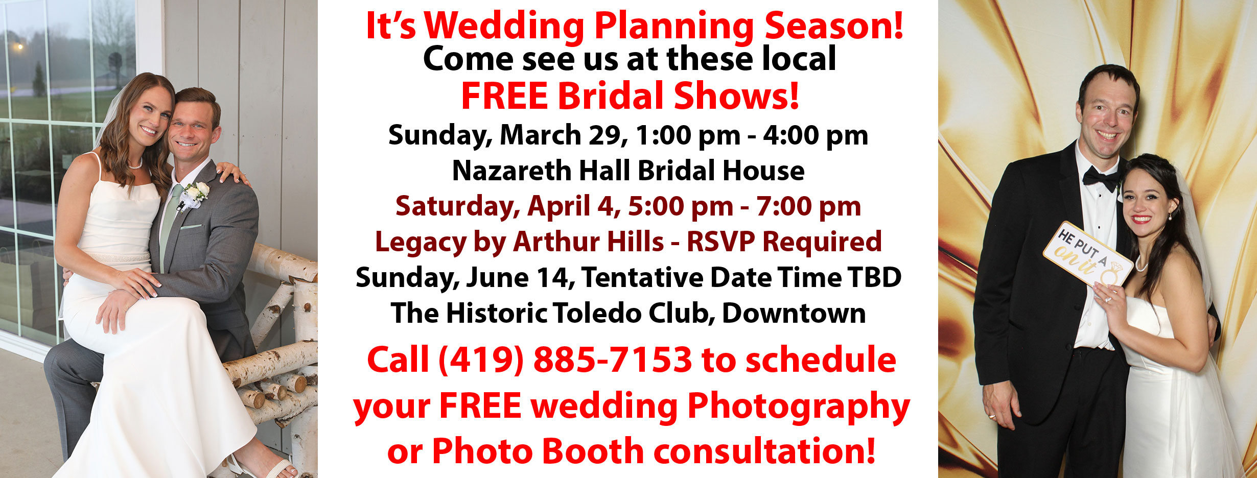 Toledo Wedding Photographer Bridal Show Discounts and upcoming Toledo Bridal Shows