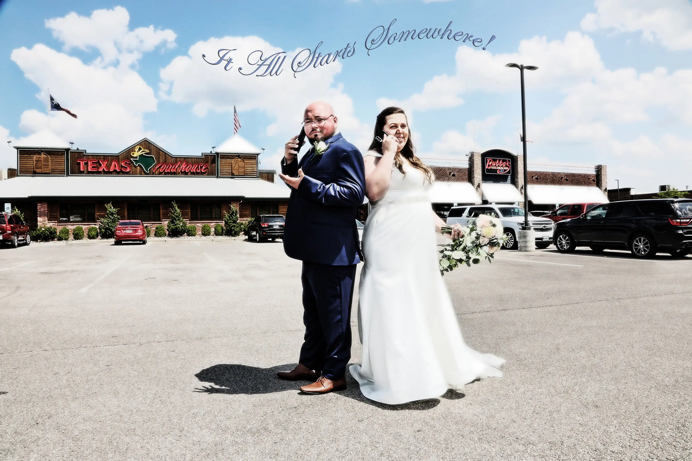 Fun Wedding Photo Taken at Texas Roadhouse in Toledo, Ohio